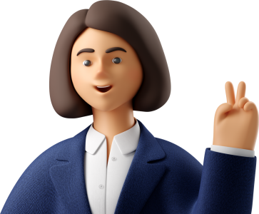business-3d-close-up-of-businesswoman-in-blue-suit-with-peace-sign-hand